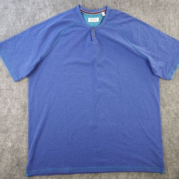 Borgo 28 Other - Borgo 28 Shirt 2XL Crew‎ Neck Button Short Sleeve Blue Solid Cotton Stretch